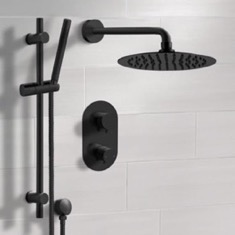Matte Black Thermostatic Shower System with Handheld, Rain Shower Head, Shower Faucet Set